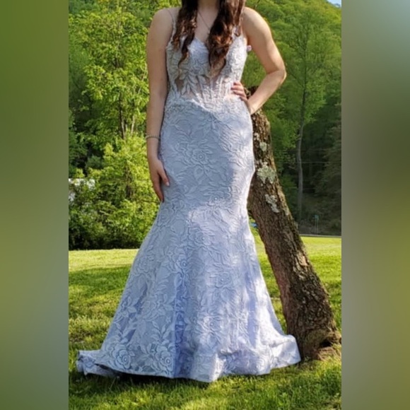 La Femme Lavender Lace Prom Dress - Picture 2 of 12